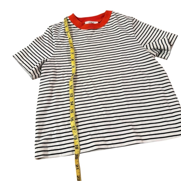 COS Clean Cut T-Shirt Striped Black And White With Orange Trim Cotton Size XS - Picture 3 of 7